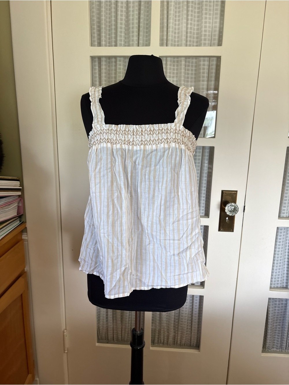 Banana Republic White Camisole with Tan Stripes